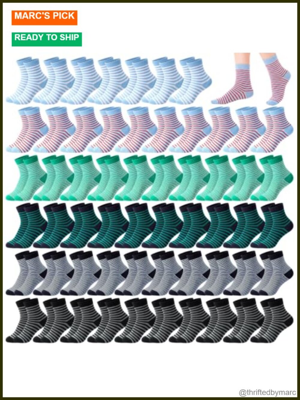 60 Pairs Women's Striped Crew Socks Polyester-Cotton Blend Size 7.5-10